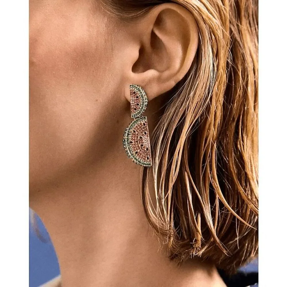 🍉 BAUBLEBAR Crystal Watermelon Slice Drop Statement Earrings NEW IN BOX
